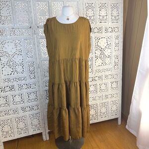 Eileen Fisher Bronze Brown 100% Silk Tiered Midi Dress Medium Lagenlook Flowy